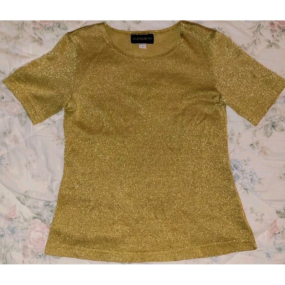 Vintage Gold Shiny Sheer Top Women's Small 1980s‎